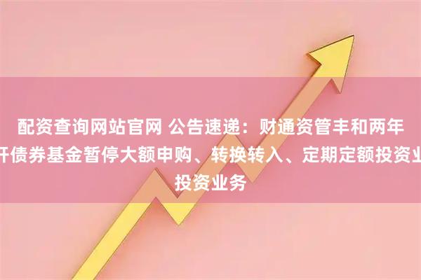 配资查询网站官网 公告速递：财通资管丰和两年定开债券基金暂停大额申购、转换转入、定期定额投资业务